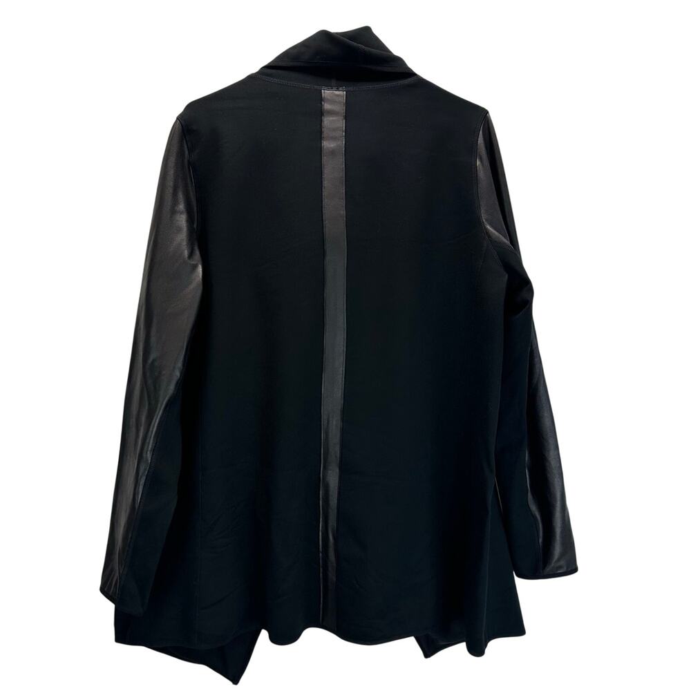 Spanx Faux Leather Convertible Drap Front Jacket Blazer Black XL #50176R - Picture 3 of 9